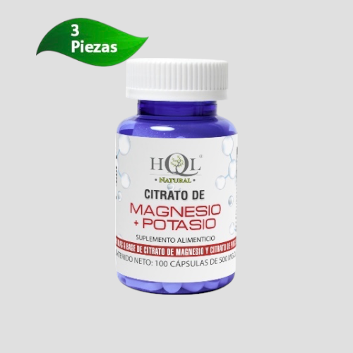 3 Piezas Citrato De Magnesio + Potasio HQL 100caps Envio Gratis!